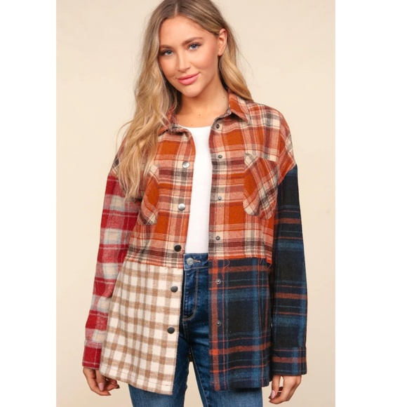 Haptics Jackets & Blazers - Haptics Plaid Patchwork Shaket